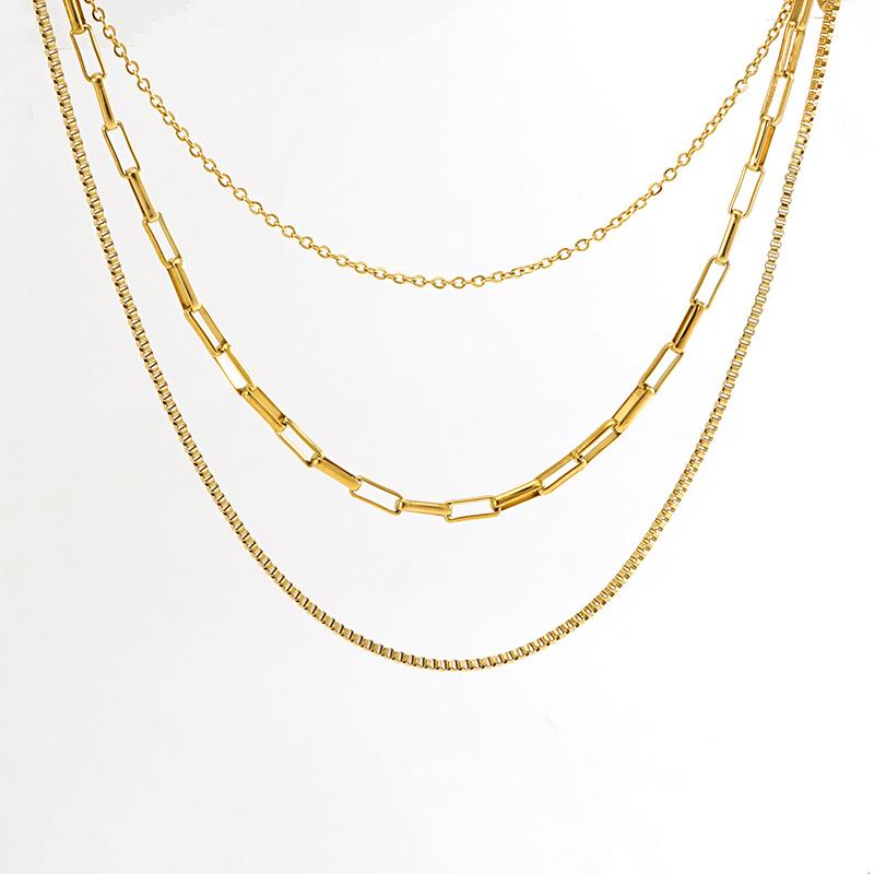 European and American fashion three-layer stainless steel necklace, exuding a sophisticated and elegant vibe, a minimalist clavicle chain accessory