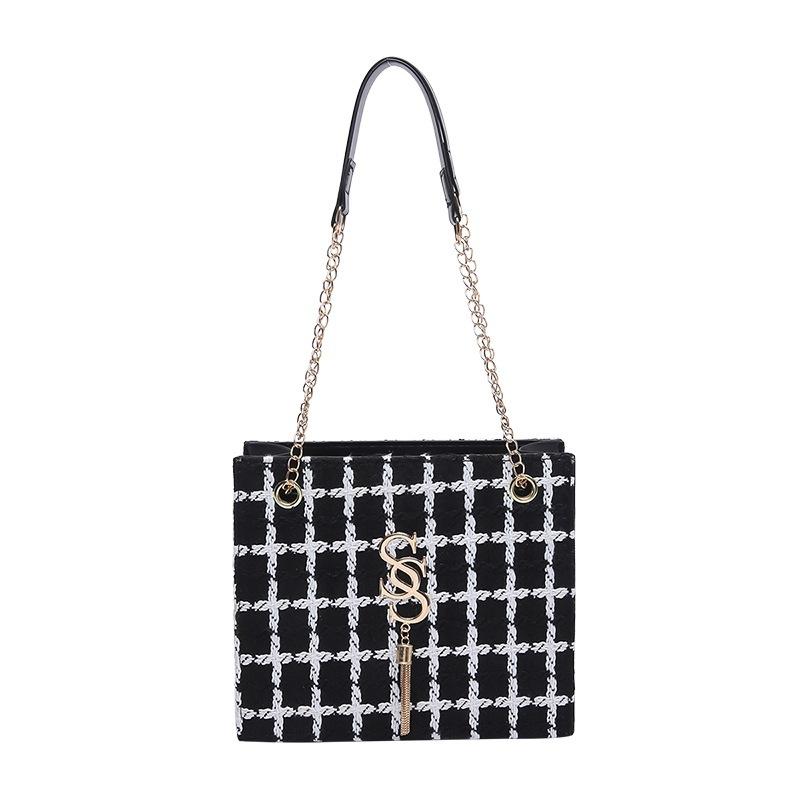 

Сумка через плечо Commuter Fashion контрастного цвета с клетчатой текстурой и цепочкой для женщин чёрный