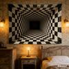 3D Checkered Tunnel Optical Illusion Tapestry  Modern Geometric Wall Hanging for Living Room Bedroom Decor