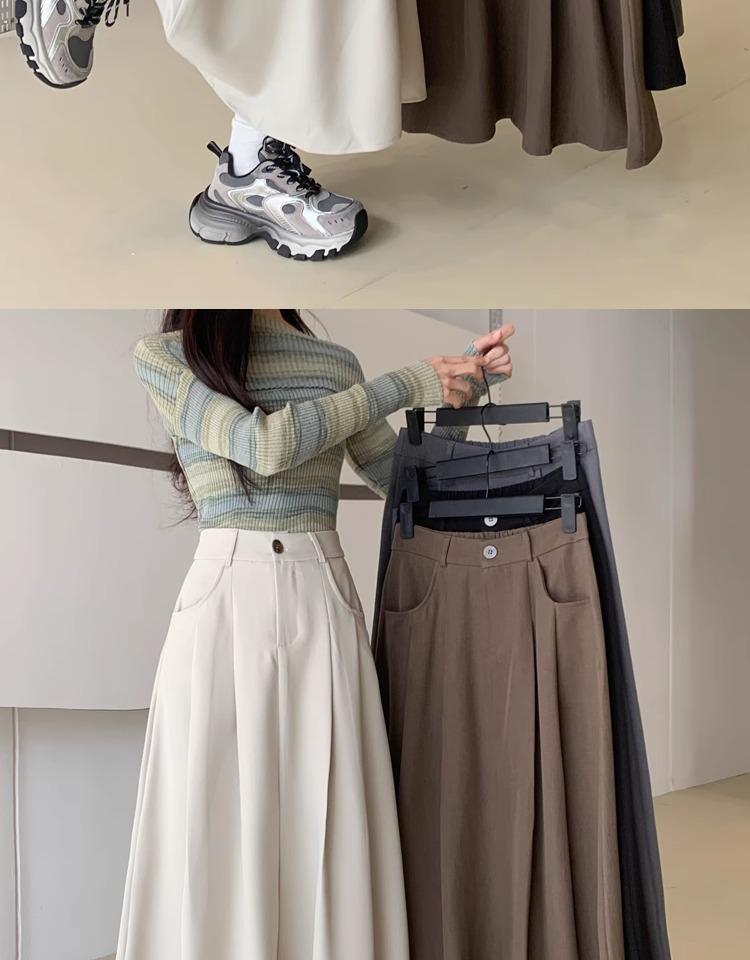 Plus Size Women's High Waist Black A-Line Midi Skirt - Autumn/Winter Fashion
