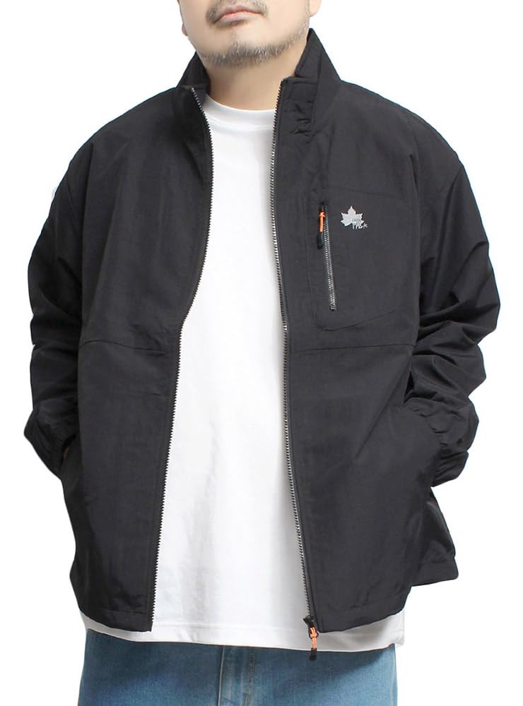 One Colors LOGOS PARK Men's Nylon Jacket, Water-Repellent, Logo Print, Stand-Up Blouson, Size 4L, Black (49)