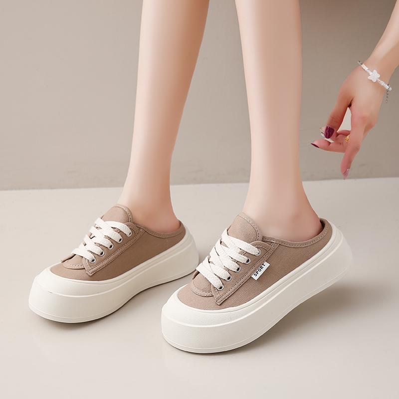 Fashion CRLAYDK Classic Women's Canvas Comfortable Mules Slip On Casual Loafers Platform Backless Shoes Ladies Indoor Outdoor Slides