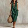 2026 European-American Women's Casual Loose Cotton Linen Swing Neck Dress