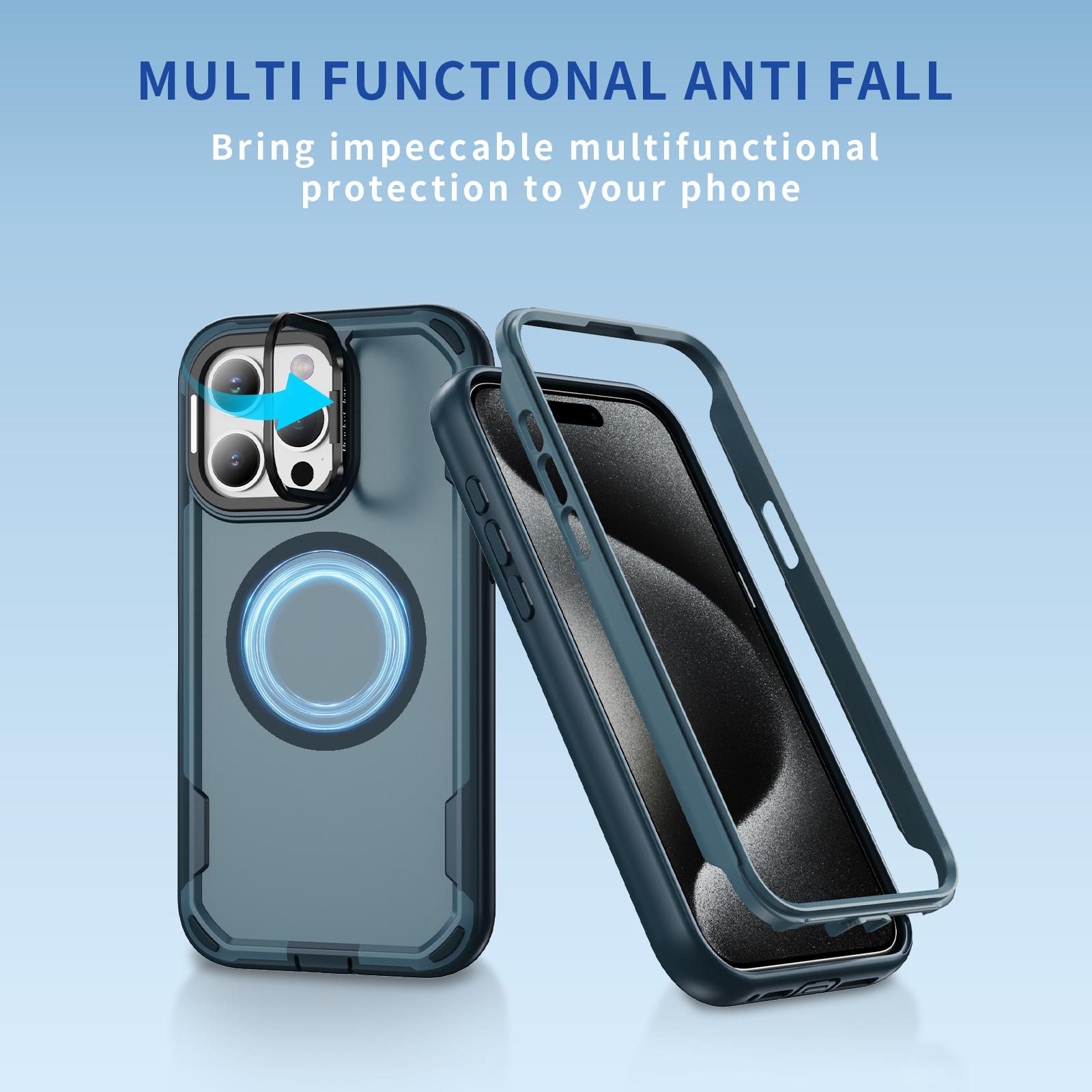 

For iPhone 15 Pro Max Case Compatible with MagSafe Lens Frame Kickstand TPU+PC Shockproof Phone Cover Purple+Bright Purple