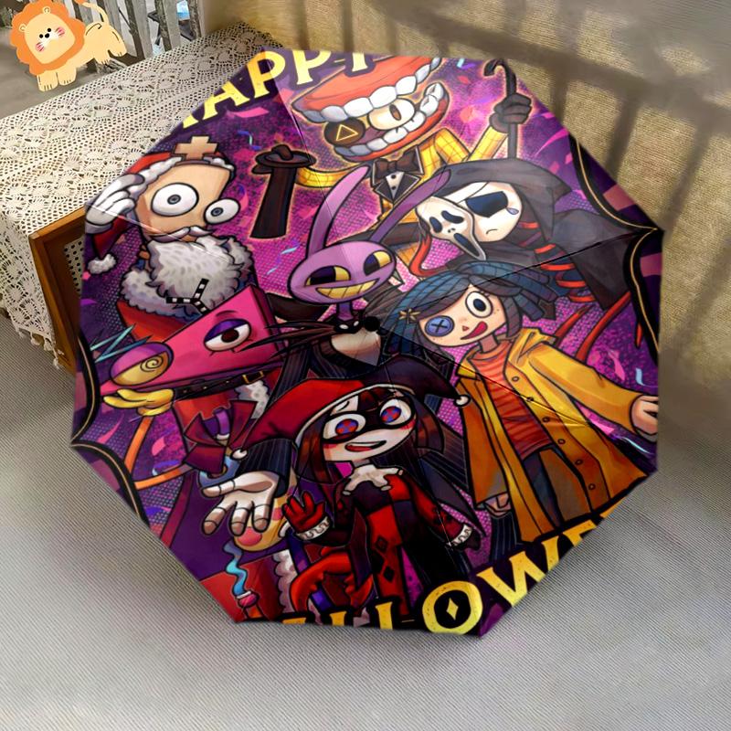 Pomni Halloween Characters Automatic Umbrella - Suitable Travel Outdoor Portable Umbrella Birthday Gift Daily Essentials