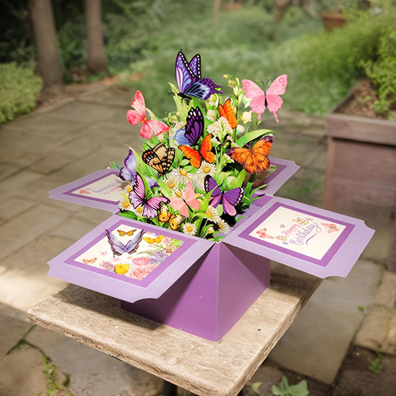 

A 3D Pop-Up Birthday Card Featuring a Purple Orchid And Butterfly Design, for Friends, Children, And Elders, Parents, Friends M