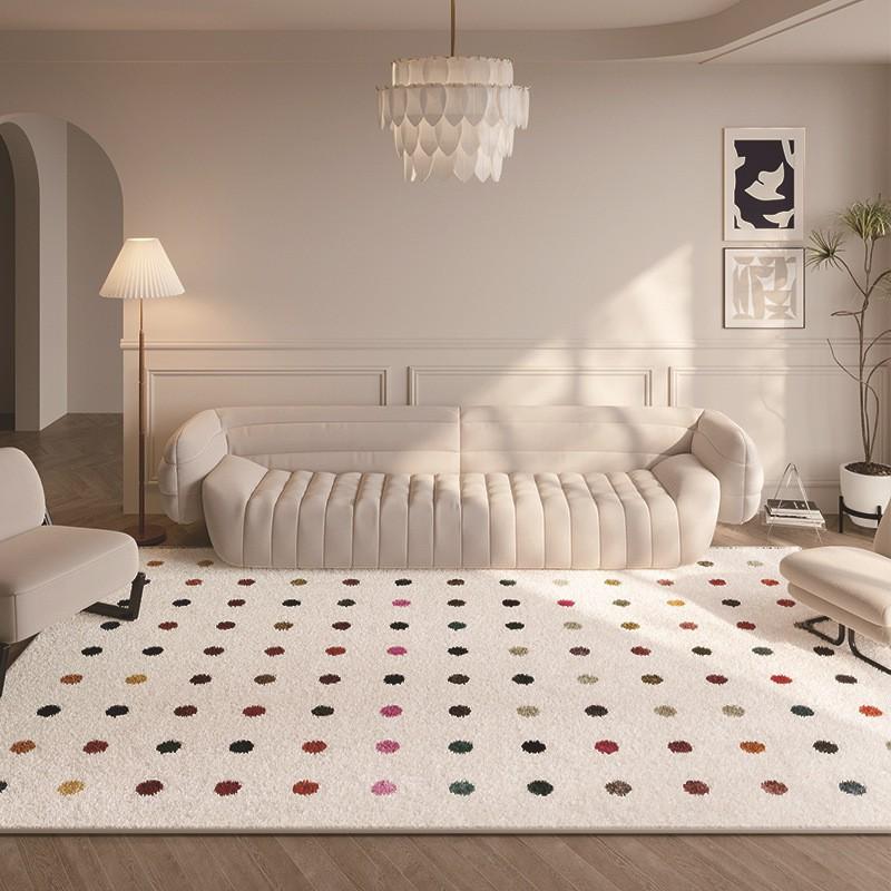 Soft Plush Area Rug With Colorful Polka Dots Geometric Non-Slip Absorbent Floor Mat Living Room Bedroom