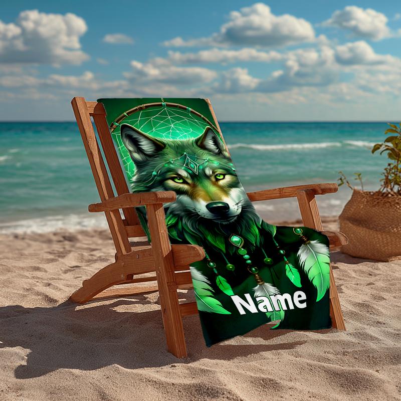 Custom Name Ultra-Soft Beach Towel with Wolf Theme,Ideal for Pool - Camping, Diving - Perfect Travel Essential, Vibrant Beach Towel.