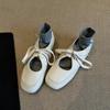 Versatile Little White Shoes Women's Hollow Lace-up Single Shoes Retro Square Head Flat Bottom Comfortable Mary Jane Shoes