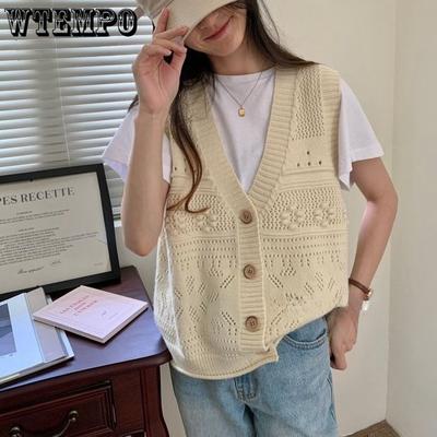 Chaleco Suéter sin Mangas Jacquard de Cuello en V para Mujer Primavera y Otoño Cárdigan de Punto Retro