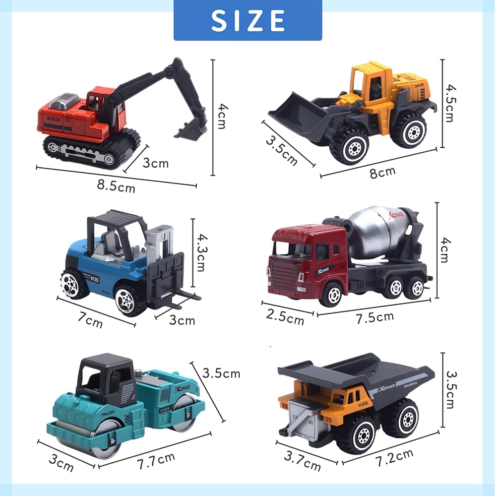 Ideamall Mini Excavator Toy Vehicle Set 6 Pieces for Sandbox Play Age 6 and Up
