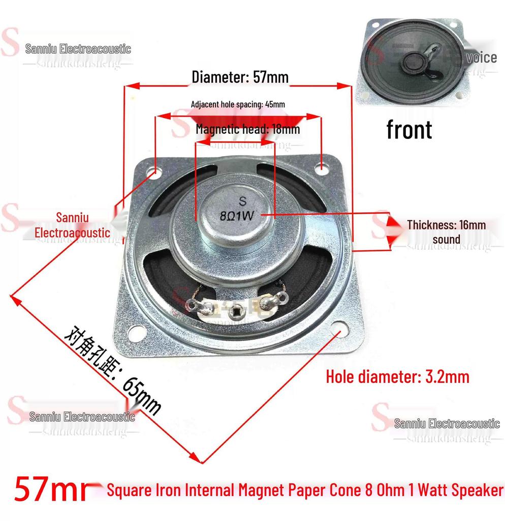 57mm Iron Shell 5W 8 Ohm Loud Magnet Speaker with Full Paper Cone for Radio Broadcast