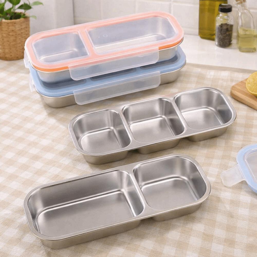Leakproof Stainless Steel Lunch Box Reusable Fruit Food Fresh Box Seasoning Tray Camping