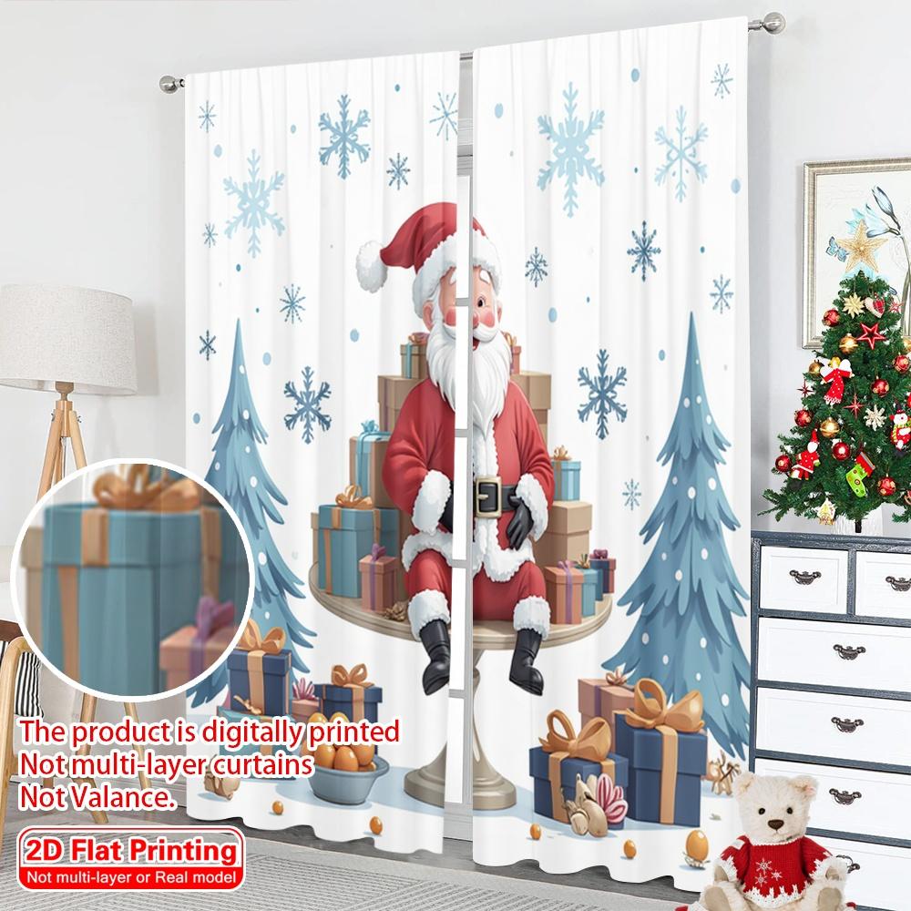 2pcs 2D flat printing Merry Christmas Window Drapes Santa Claus Gifts Christmas Trees Polyester Without Electricity Birthday