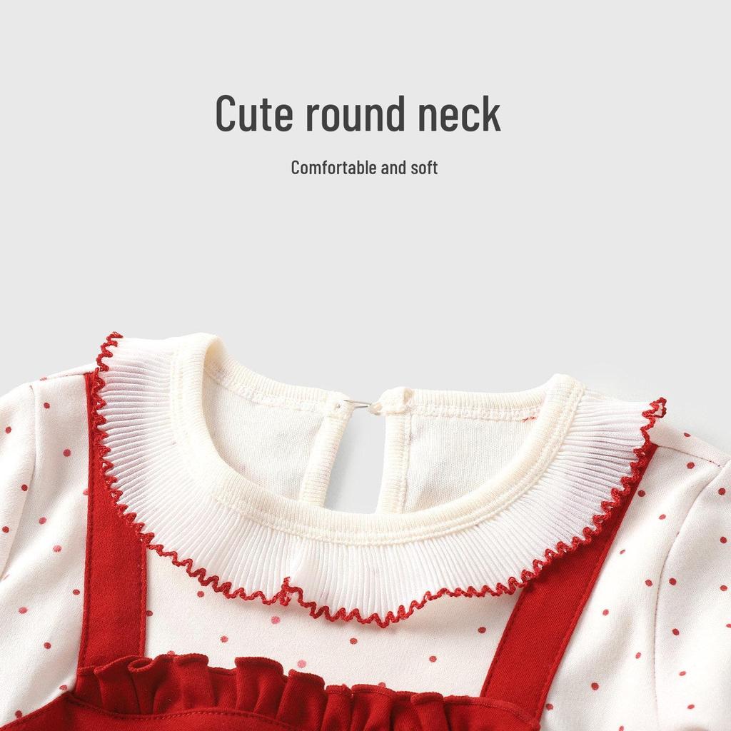 Youqi Autumn 2026 Baby Red Long-Sleeved Romper for Hundred Days Birthday Celebration