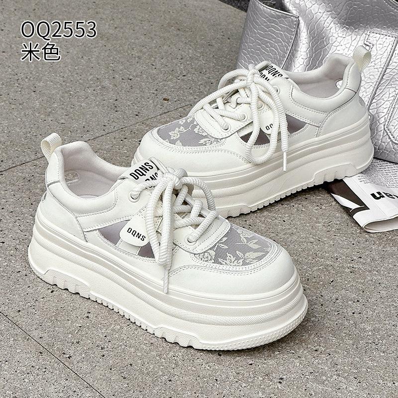 Leather Summer New Lace Gauze Hollow Breathable Thick-soled Sports and Leisure Board Shoes