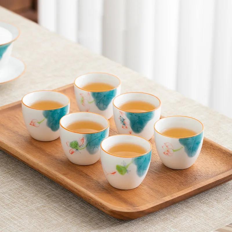 1 Pc Chinese Ceramic Teacup Handmade Lotus Tea Bowl Travel Master Meditation Cup Porcelain Tea Cup Household Tea Set 60ml