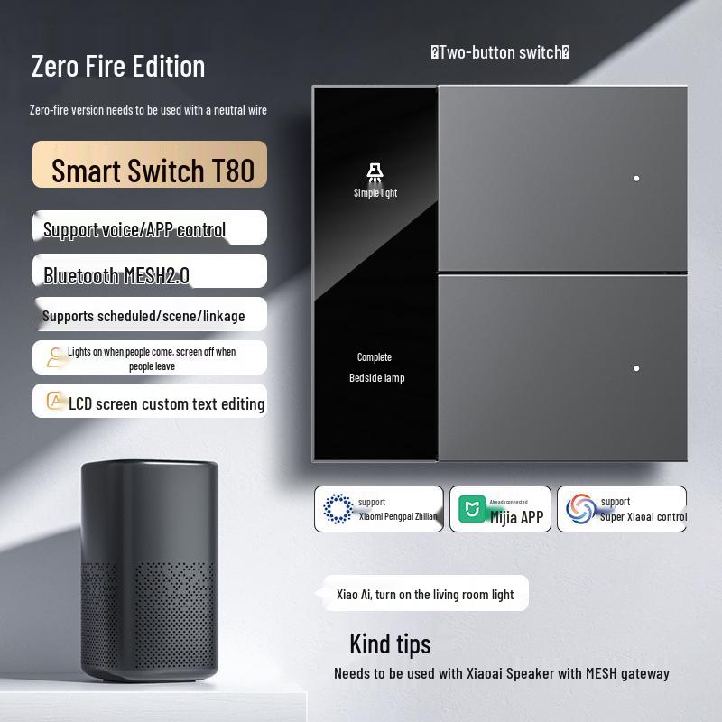 Przełącznik Smart Premium z Wyświetlaczem Ekranowym dla Aplikacji Mijia ze Sterowaniem Głosowym, Wersja Zero-N, Inteligentny Panel do Całego Domu