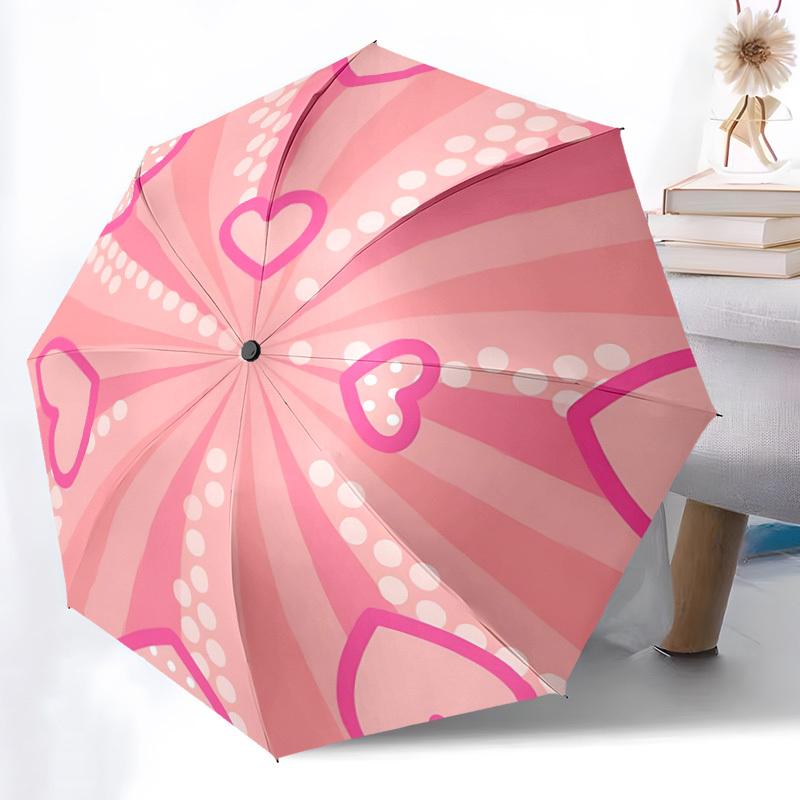 

1pc Pink Hearts Pattern Automatic Folding Umbrella - 8-Rib Durable Iron Frame, Compact Portable for Daily Travel yy251205053