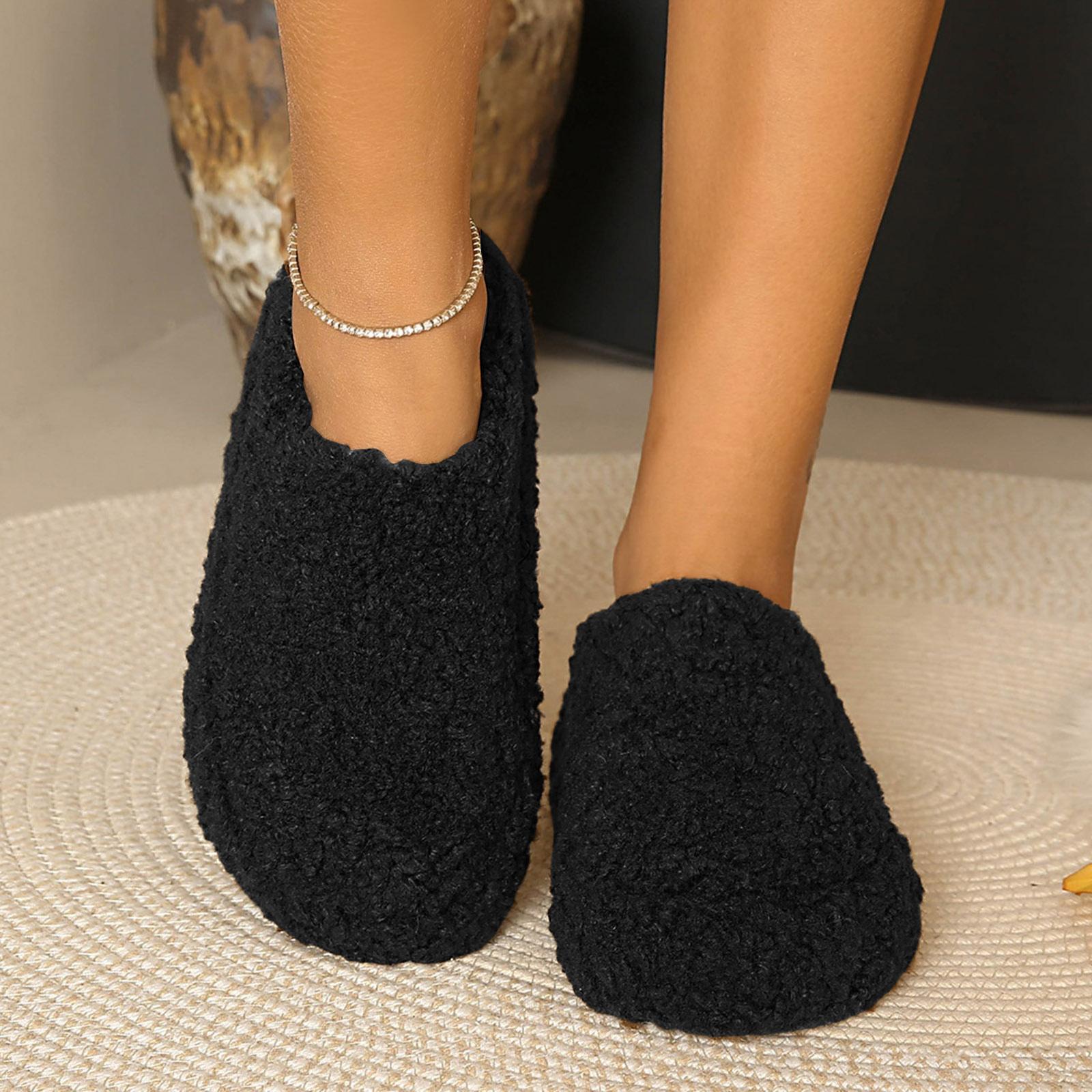 

Women s Winter Slippers Fleece Lined Warm Slip-On Half Slippers Flat Bottom Korean Style Outdoor Wearable Comfortable Mules 37 чорний