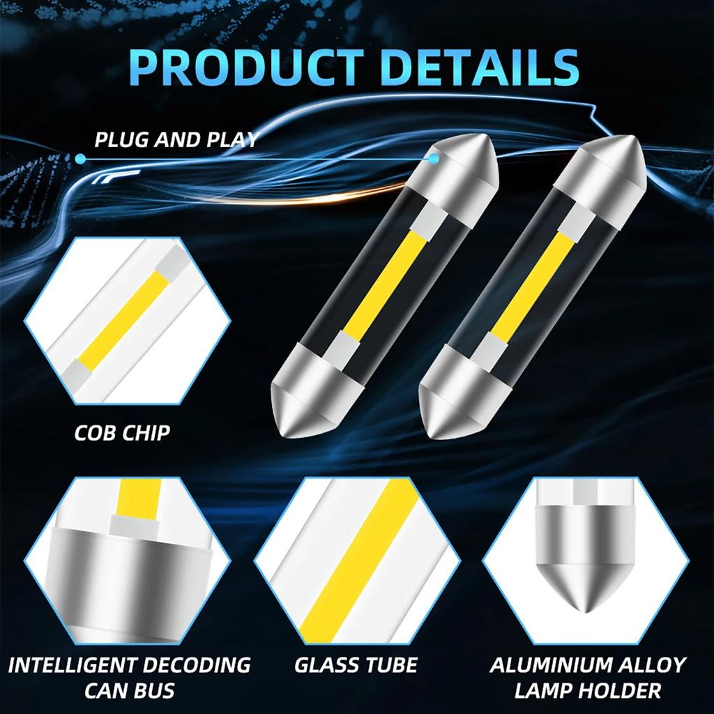 2 Stück C10W C5W LED Innenraumleuchte Soffitte 31mm 36mm 39mm 41mm COB LED Leseleuchte Deckenleuchte Kofferraumbeleuchtung Kennzeichenleuchte