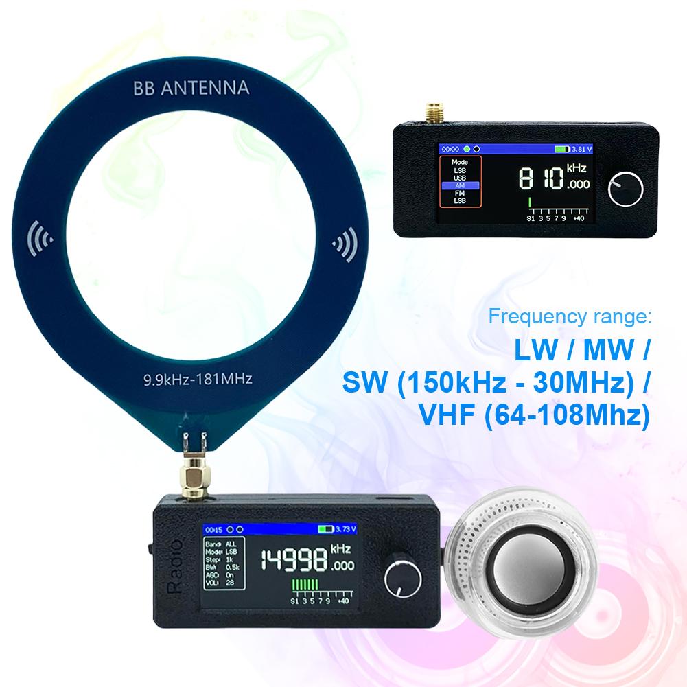SI4732 Mini Radio 0.5-108mhz LSB USB AM FM All Band Radio Receiver 1.9inch IPS Screen HF SW MW VHF Radio with External Speaker