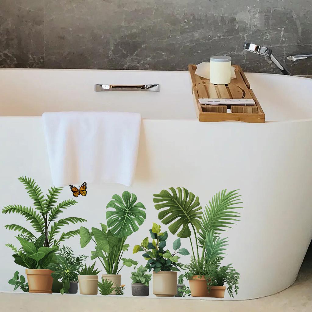 Artificial Green Plant Potted Plants, Butterfly Wall Stickers, Tile Stickers, Room and Bathroom Decorative Wall Stickers