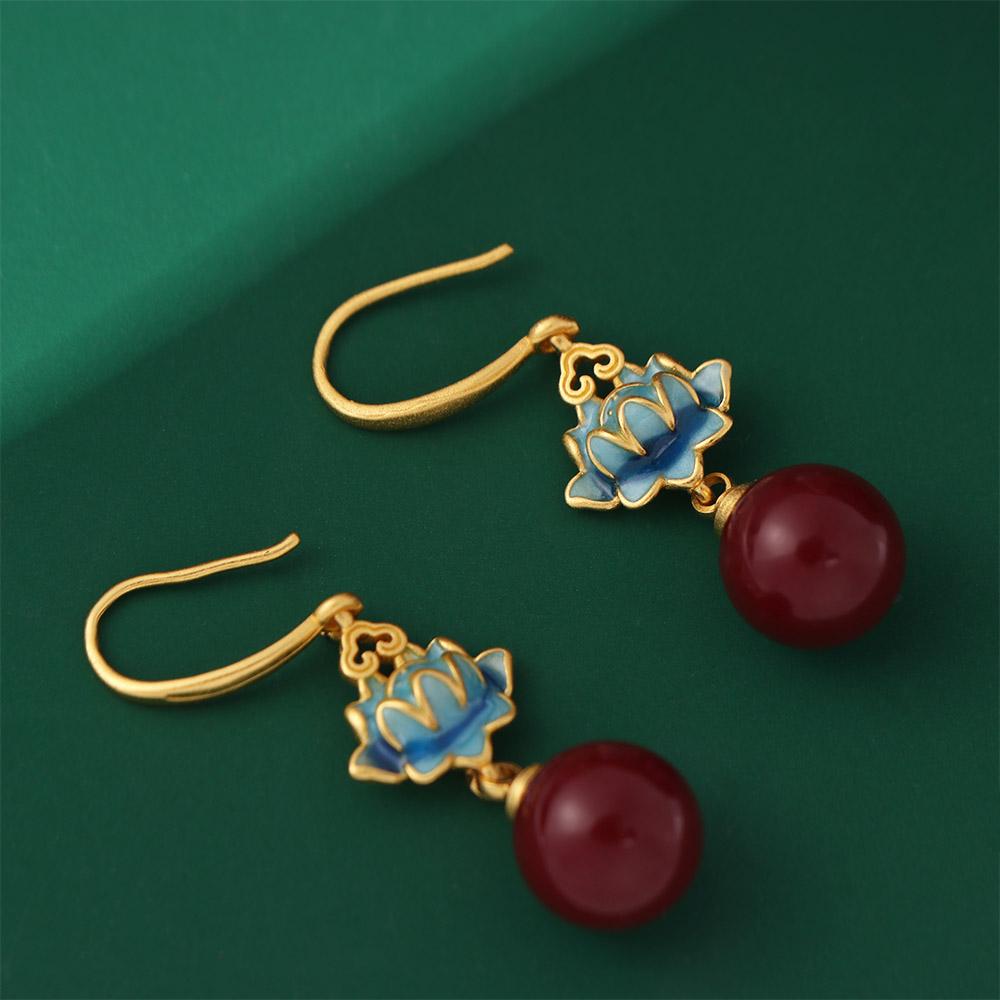 Enamel Chinese Earrings Personalized Vintage Earrings Exquisite Flower Earrings  Cheongsam