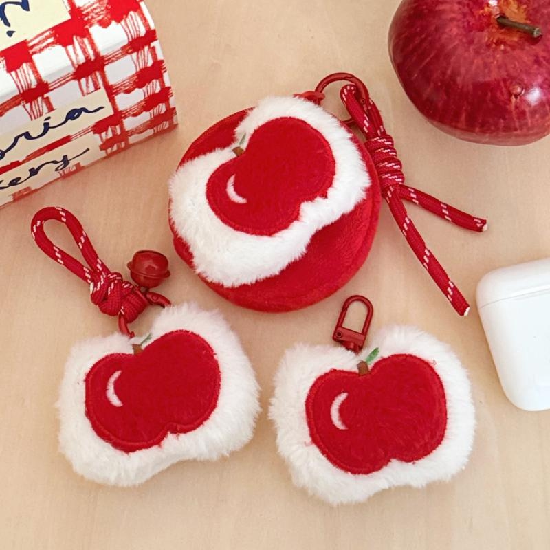 Schattige Pluche Fruit Appel Hanger Sleutelhanger Portemonneetje Zacht Pluche Rits Kleine Portemonnee Rugzak Sleutelhanger Decoratieve Hanger Cadeaus