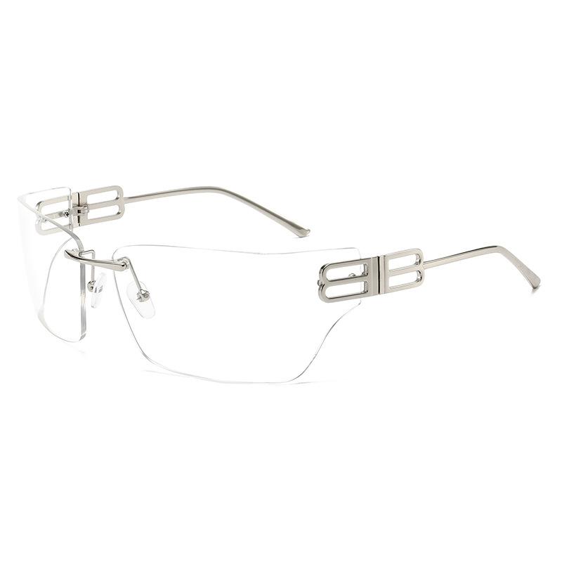 New narrow box metal sunglasses, European and American trendy cool personality thin leg sunglasses ins style fashion sunshades