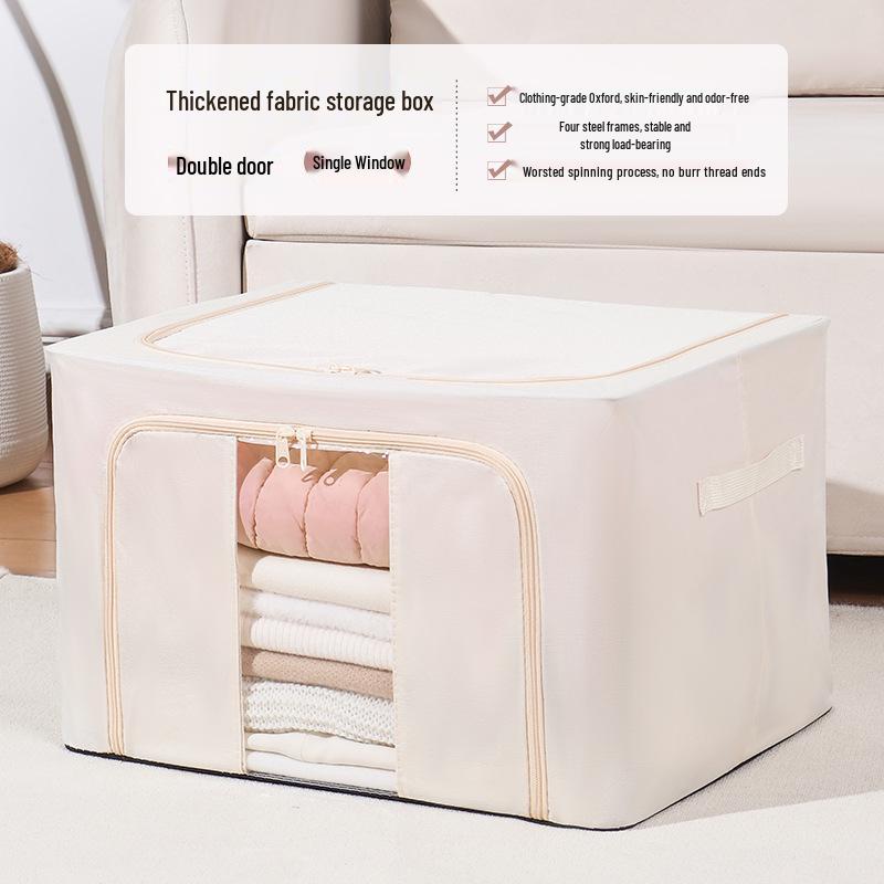 Cotton Linen Foldable Storage Box with Steel Frame - Large Capacity Clothes Organizer