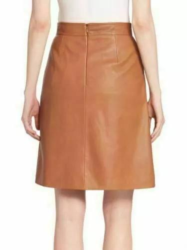 Brown Designer Cocktail Mini Lambskin High Waist Pencil HOT Skirt For Women's