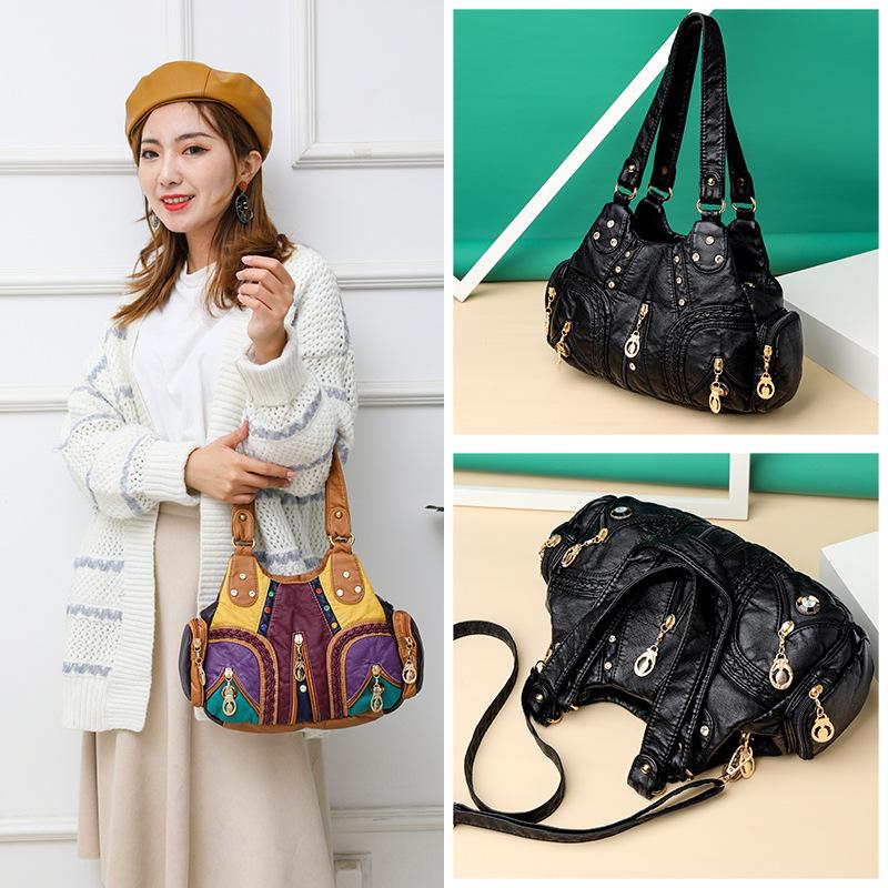 Retro Fashion Multifunctional Handbag with Rivet Decoration, Single Shoulder Diagonal Cross Women's Handbag