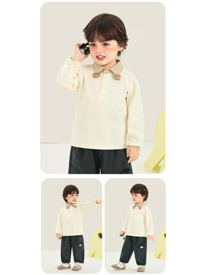Kaka Panda Kids' Long Sleeve Polo Neck T-shirt for Boys and Girls - Spring/Autumn Base Layer Top