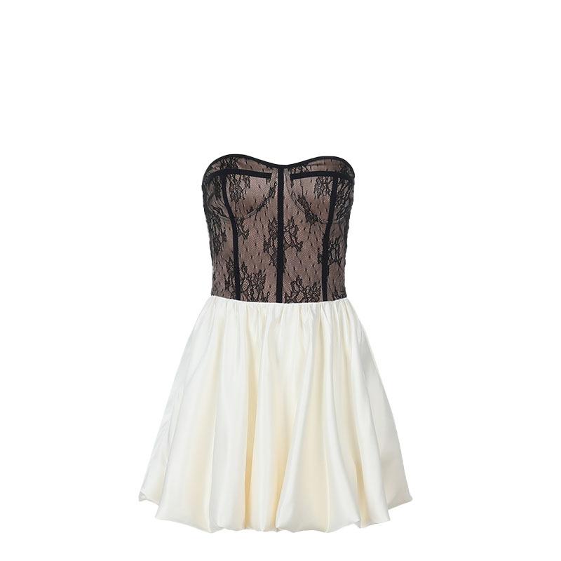 Spring Women's Fashion Is Sexy Slim-fit Lace Patchwork Contrast Color Top Dress