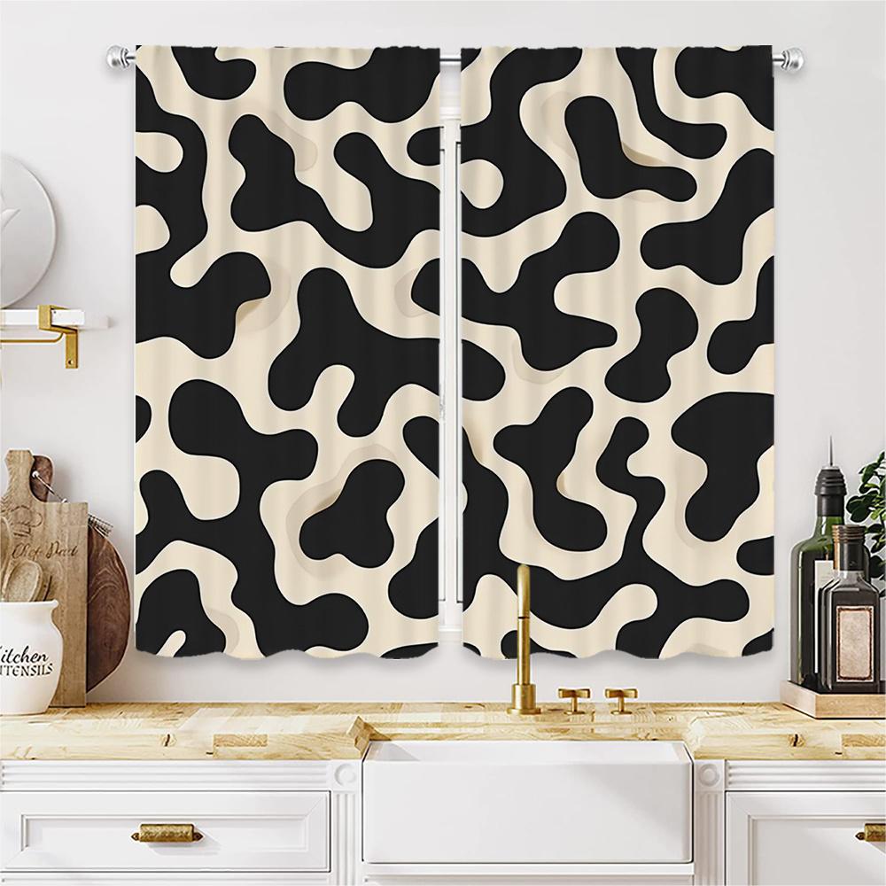 Set Of 2 Modern Window Curtain Panels Black White Cow Print Semi Curtains Lightweight Polyester Drapes Livin Light Filtering