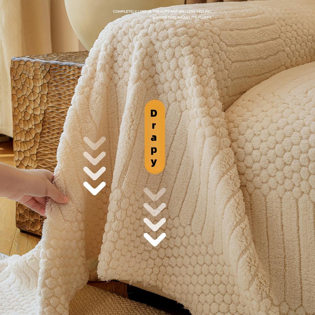 1pc Bohemian Jacquard Warm Tuffed Fleece Sofa Towel, Boho Style Soft Leiusre Thick Blanket for Living Room Couch Sofa Cover