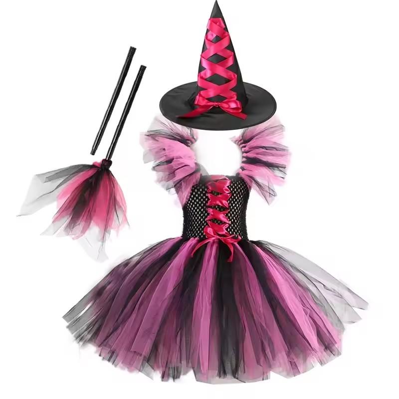 Girls Colour Witch Costume Disguise Halloween Cosplay Carnival Party Christmas Toddler Kids Princess Dress Prom Gown Dress