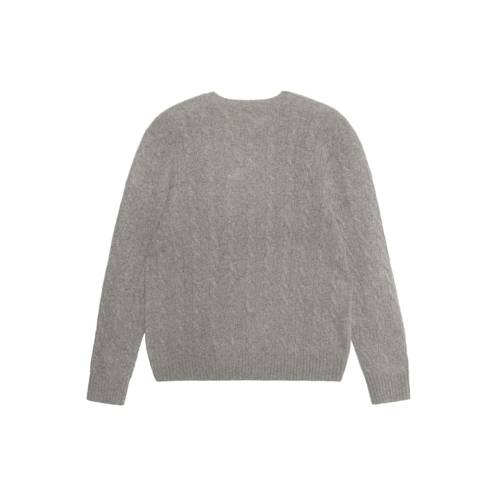 Polo Ralph Lauren SS23 Solid Color Logo Embroidered Cable Knit Cashmere Sweater Men Sweater Light-Gray 710876762-012