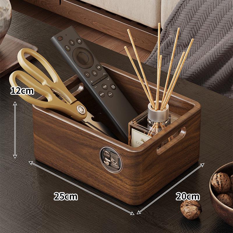 Chinese Style Solid Wood Desktop Organizer: Living Room Storage for Snacks, Keys, Remotes, and Cosmetics
