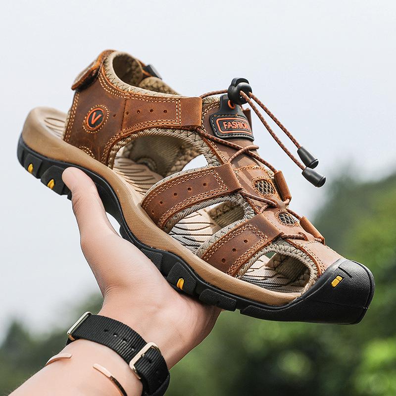 Fashion Men Leather Sandals Summer Classic Men's Outdoor Sandals Soft Comfortable Beach Sandals Slippers Men Shoes Large Size 38-48