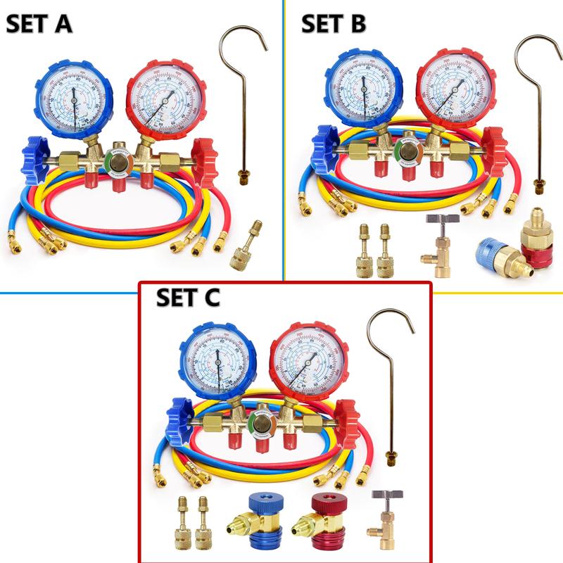 R410a 3 Way AC Diagnostic Manifold Gauge Set for Freon Charging Fits R32 R410a R-404A R-134a Refrigeration Manifold Gauge Air