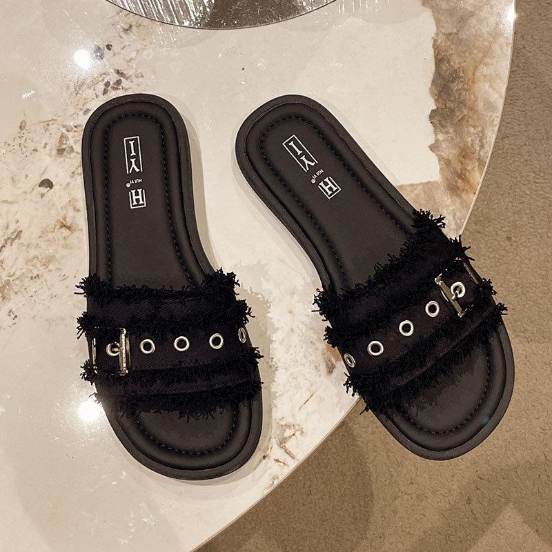 Slippers Women's Summer Wear Fashion 2025 New with Skirt Flat Bottom One-word Drag Casual Versatile Beach Cool Slippers