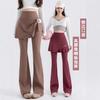 Women's Fake Two‑Piece Flared Yoga Pants High Waist Side Pocket Stretch Skirt‑Leggings Plus Size Spring Casual Shark Pants