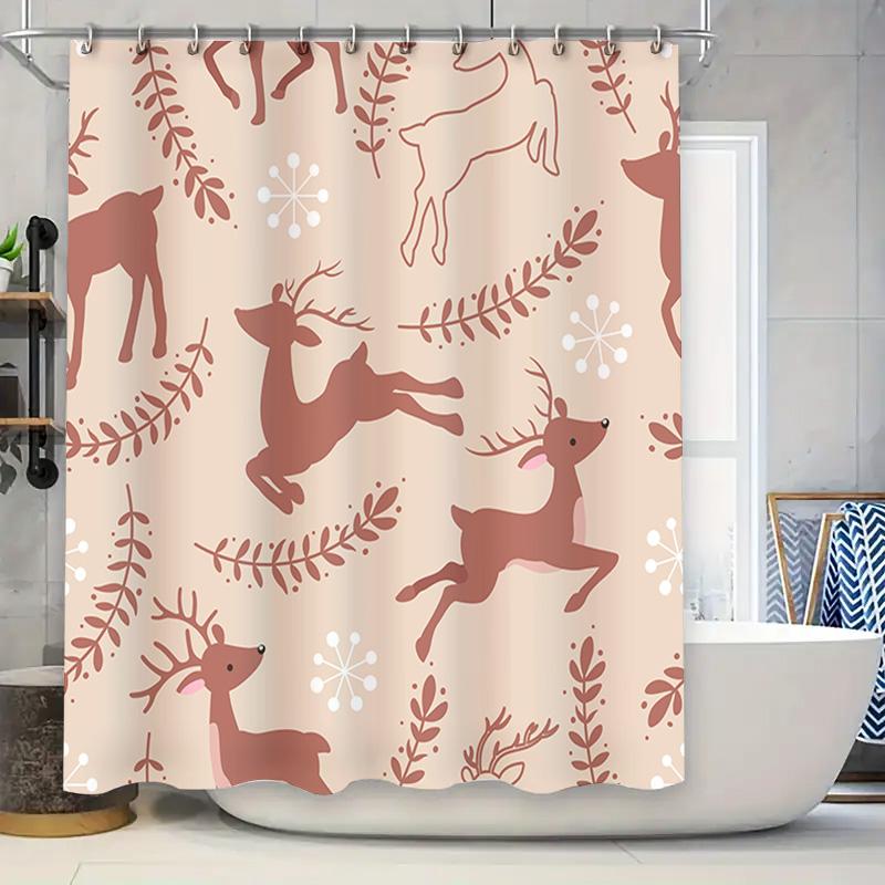 

Vintage Rustic Reindeer Shower Curtain Set Decorative Waterproof Fabric Bath Room Decor Home Decoration For Christmas Gift W60H190(CM)-1 Pcs