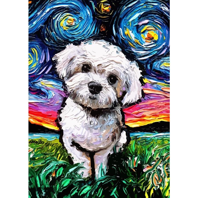 Funny Dogs Starry Night Van Gogh Canvas Painting Abstract Print Dog German Shepherd Bulldog Posters Wall Art Picture Home Decor