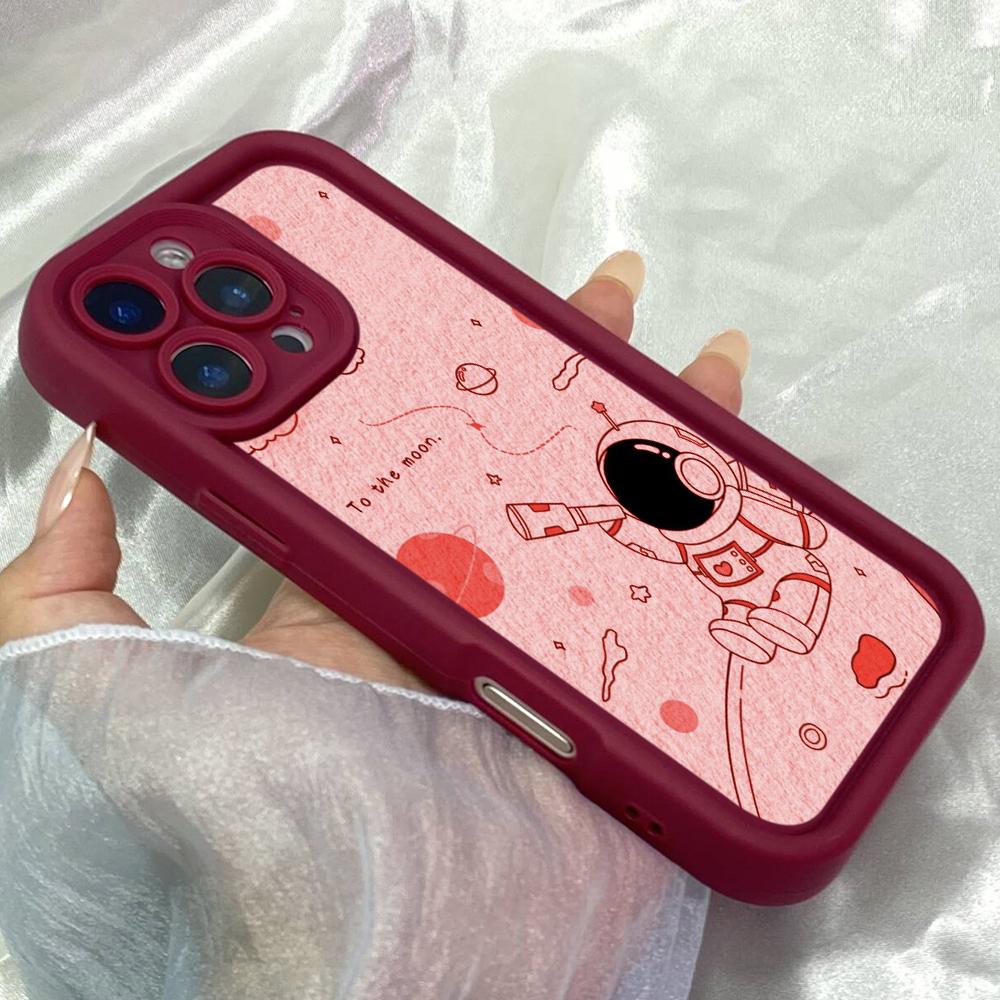 JT216 Cute Pink Astronaut Flying for iPhone 17 16 15 14 Pro Max Samsung S26 S25 Ultra A17 A16 A07 A56 A15 A06 Xiaomi 15T Redmi 15c 14C Soft TPU Case