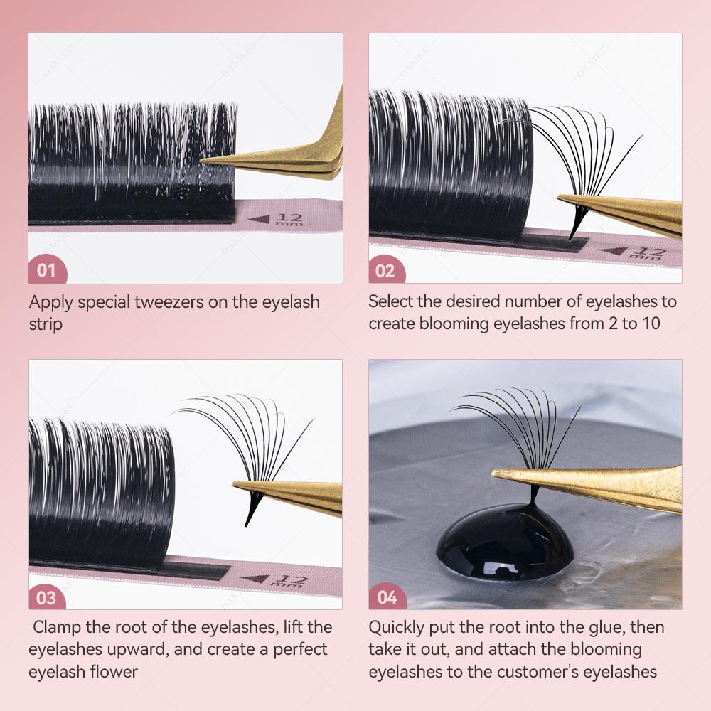 DANIKE Easy Fan Eyelash Extensions 0.05mm D Curl 8-15mm 1s Blooming Faux Mink Lashes