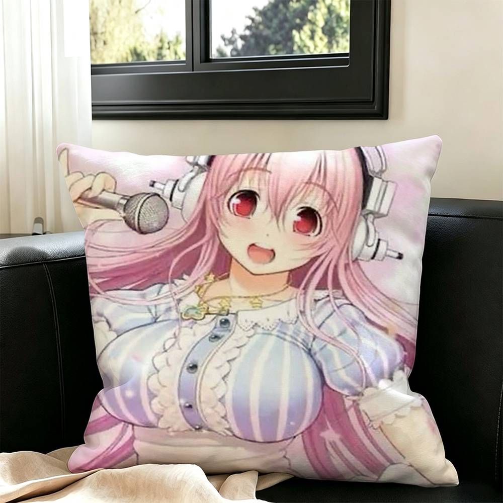S-Super Sonico Square Double-Sided printed Pillow Case Bedroom Bedside Pillow Sofa Cushion Cover