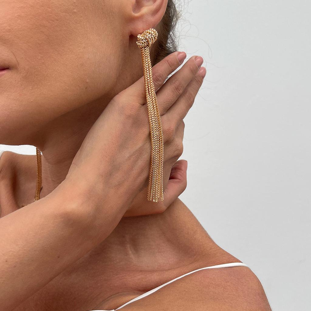 Minimalist Y-shaped Metal Tassel Plain Chain Necklace Cool Style Multi-layer CCB Bead Collarbone Chain